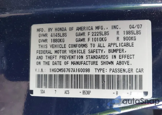 1HGCM56767A160098: 43970367