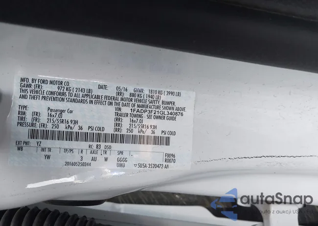 1FADP3F21GL340876: 43971906