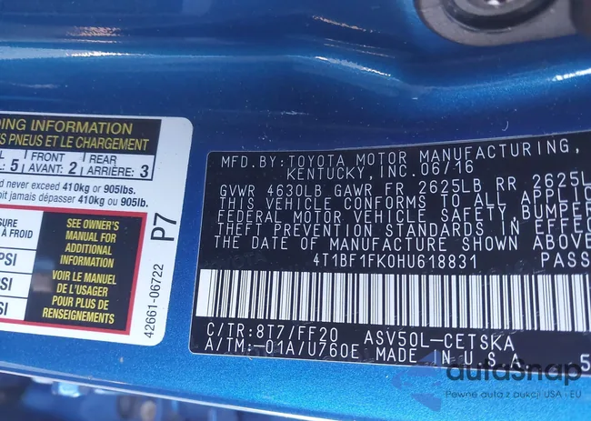 4T1BF1FK0HU618831: 43972007