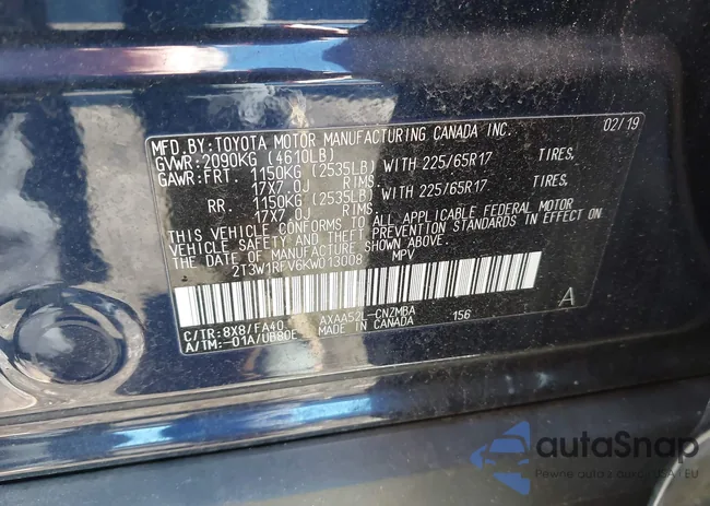 2T3W1RFV6KW013008: 43972157