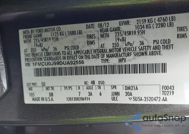 1FMCU0J99DUA92556: 43971332