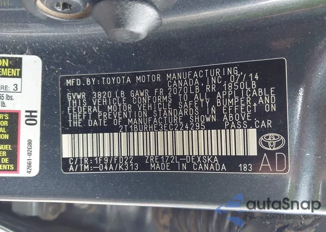 2T1BURHE3EC224295: 43971376