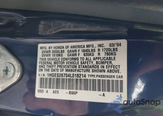 1HGES26704L018214: 43971569