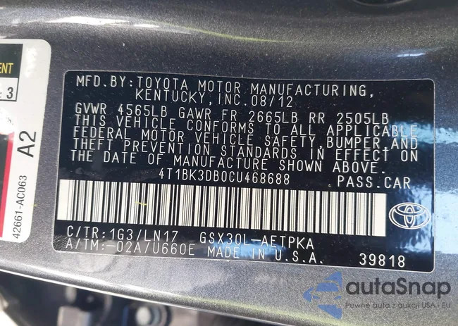 4T1BK3DB0CU468688: 43971589