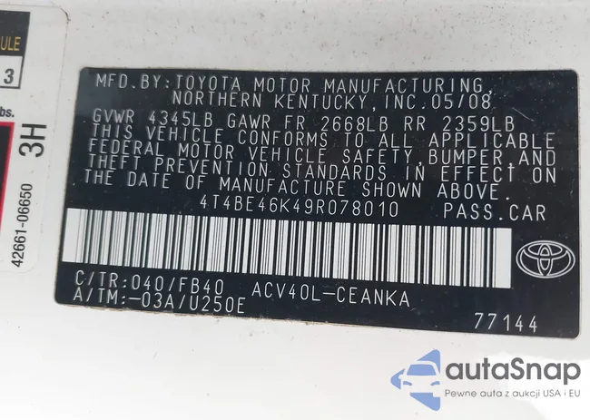 4T4BE46K49R078010: 43972722