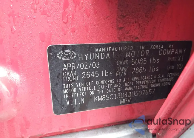 KM8SC13D43U507657: 43973042