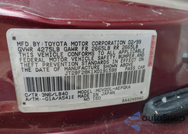 JT2BF28K1X0191598: 43973302