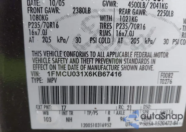 1FMCU031X6KB67416: 43972518