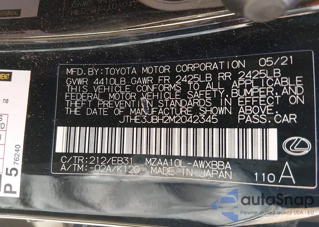 JTHE3JBH2M2042345: 43972658