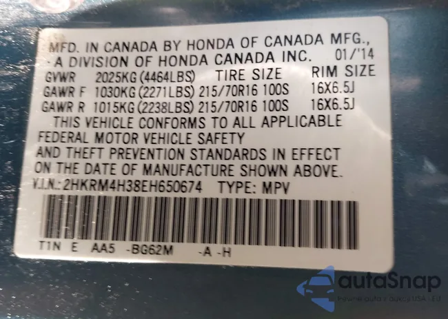 2HKRM4H38EH650674: 43973821