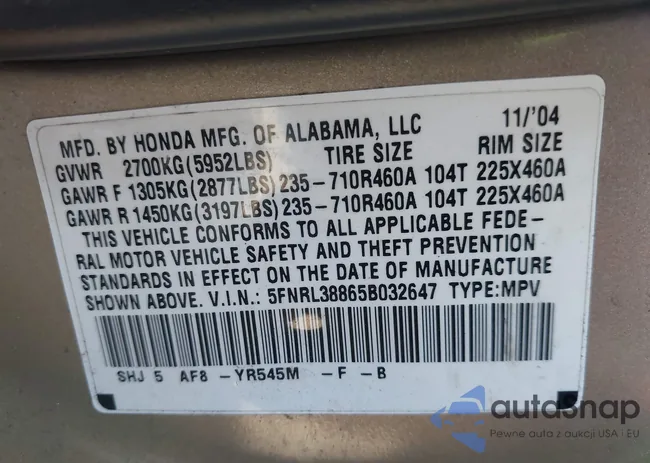 5FNRL38865B032647: 43973822