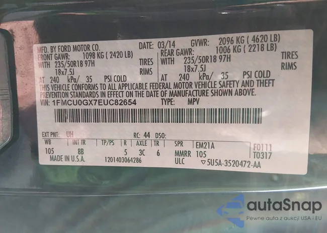 1FMCU0GX7EUC82654: 43973397