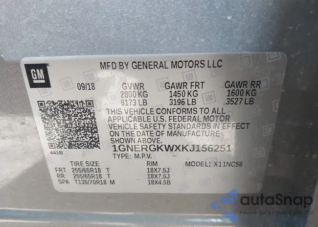 1GNERGKWXKJ156251: 43973409