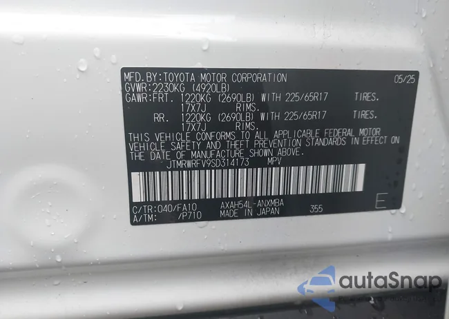 JTMRWRFV9SD314173: 43973516