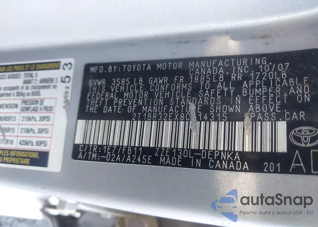 2T1BR32EX8C914315: 43974739