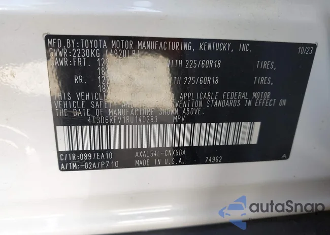 4T3D6RFV1RU140283: 43974417