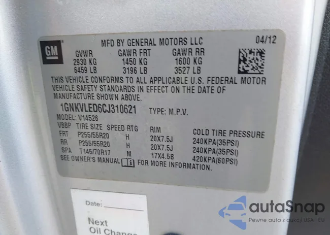 1GNKVLED6CJ310621: 43974628