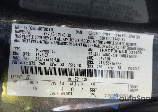 1FADP3FE3JL331498: 43976270