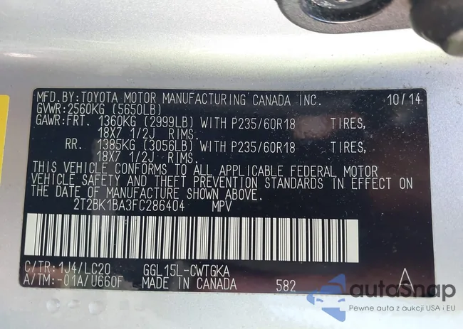 2T2BK1BA3FC286404: 43975442