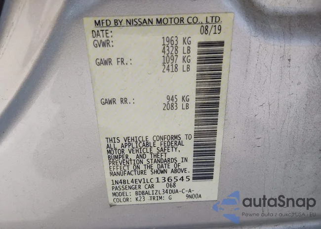 1N4BL4EV1LC136545: 43976713