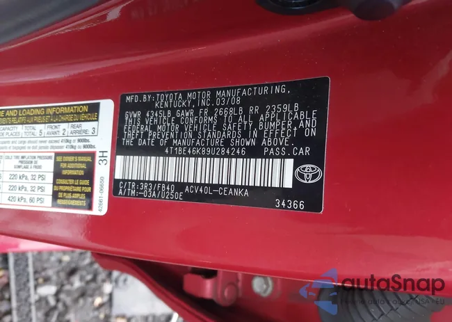 4T1BE46K89U284246: 43976958