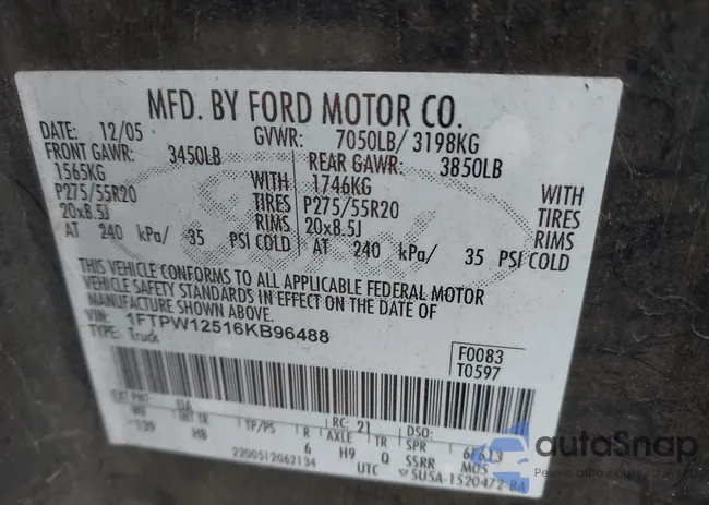 1FTPW12516KB96488: 43977287