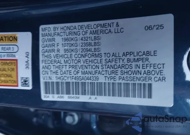 1HGCY1F49SA044339: 43976601