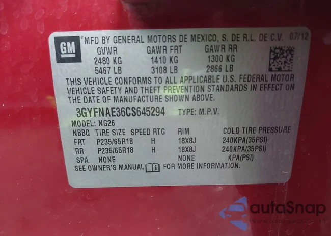 3GYFNAE36CS645294: 43977319