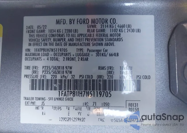 1FATP8UH7N5119705: 43977469