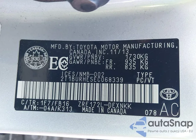 2T1BURHE5EC068339: 43977629