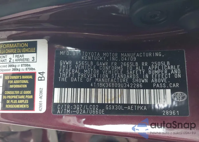 4T1BK36B09U342286: 43978705