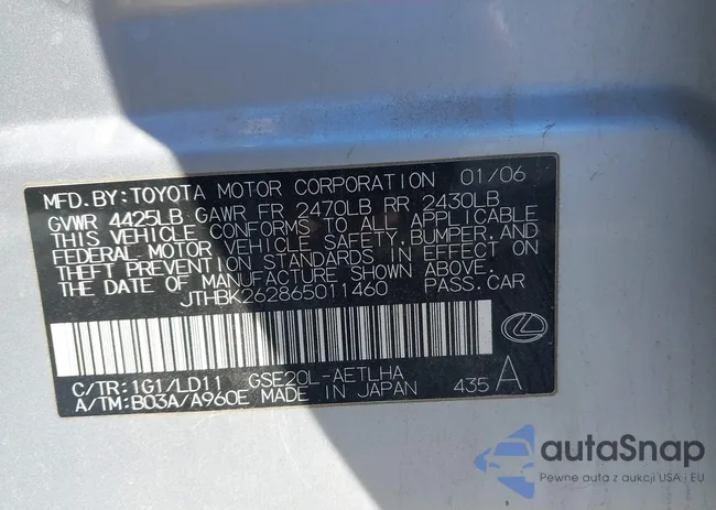 JTHBK262865011460: 43978715