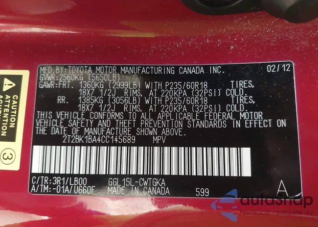 2T2BK1BA4CC145689: 43979015