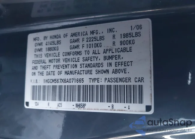 1HGCM567X6A071665: 43979265