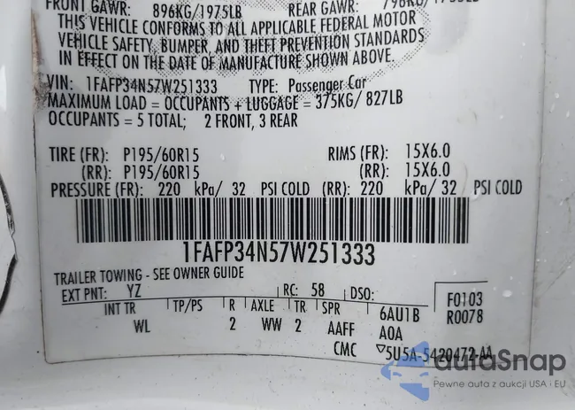 1FAFP34N57W251333: 43979293