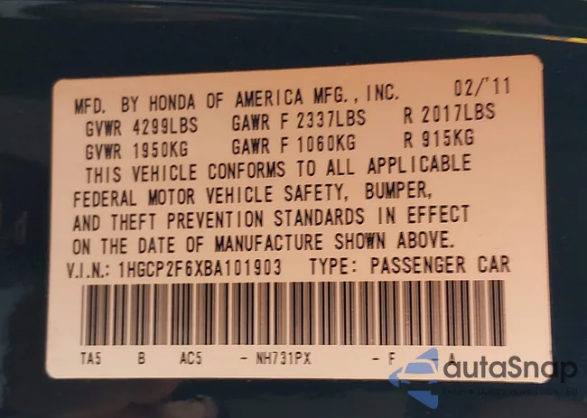 1HGCP2F6XBA101903: 43978338