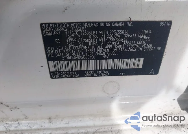 2T3RF4DV6AW055150: 43978339