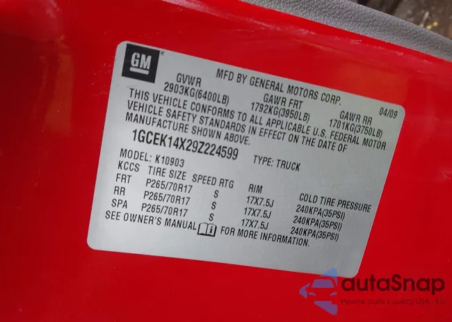 1GCEK14X29Z224599: 43978525