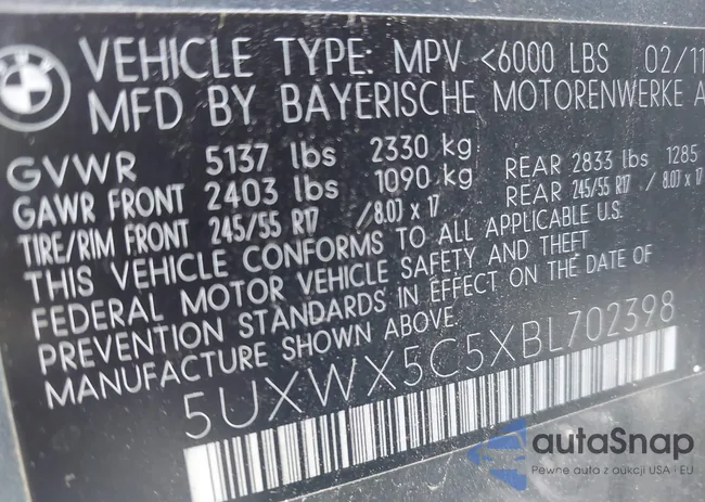 5UXWX5C5XBL702398: 43979892