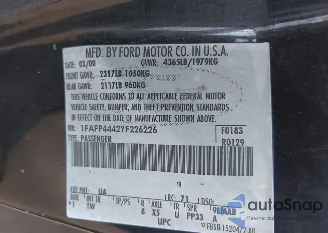 1FAFP4442YF226226: 43979482