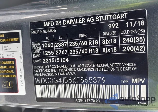 WDC0G4JB6KF565379: 43980976