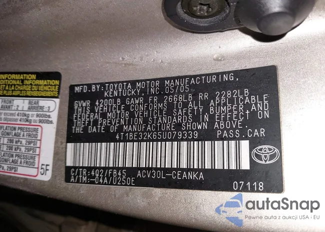 4T1BE32K65U079339: 43981077