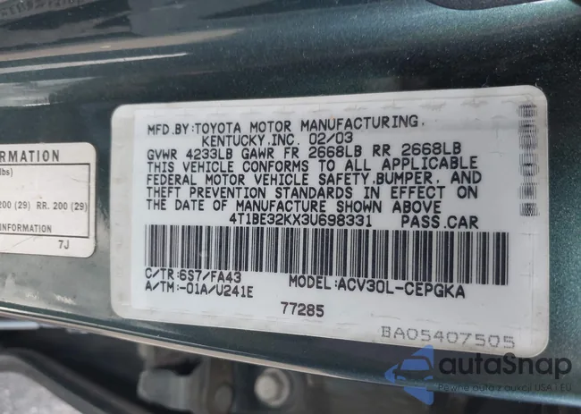 4T1BE32KX3U698331: 43981295