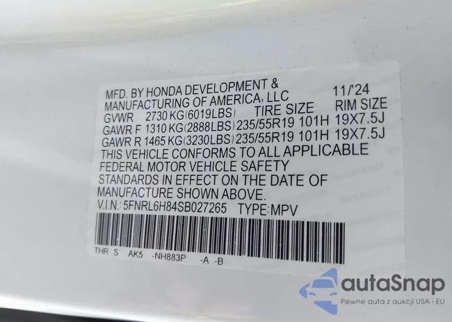 5FNRL6H84SB027265: 43980309