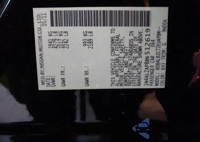 1N4AL2AP8BN512619: 43981720