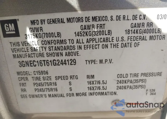 3GNEC16T61G244129: 43981724