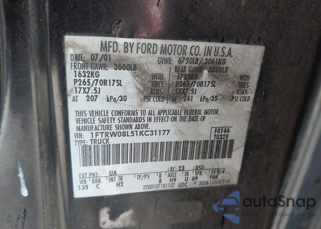 1FTRW08L51KC31177: 43981880