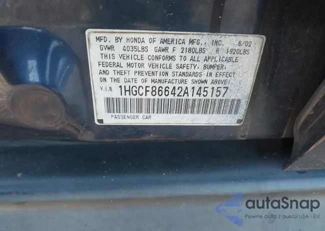 1HGCF86642A145157: 43981900