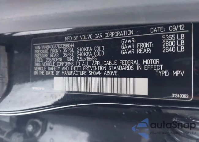 YV4940DZ7D2398044: 43981996