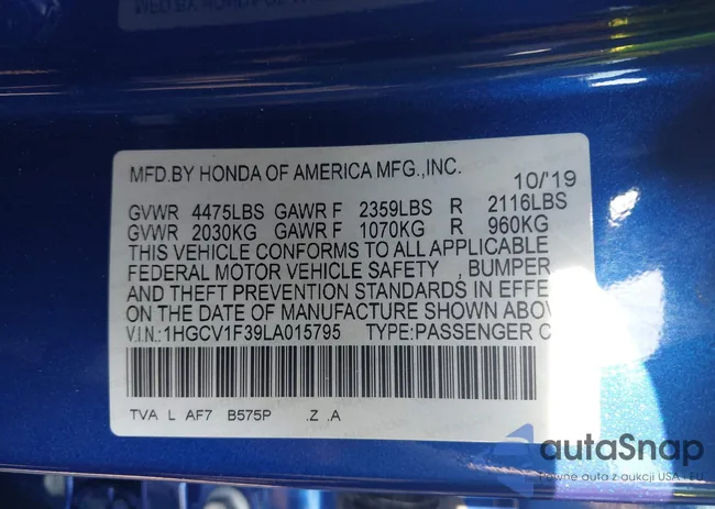 1HGCV1F39LA015795: 43982096